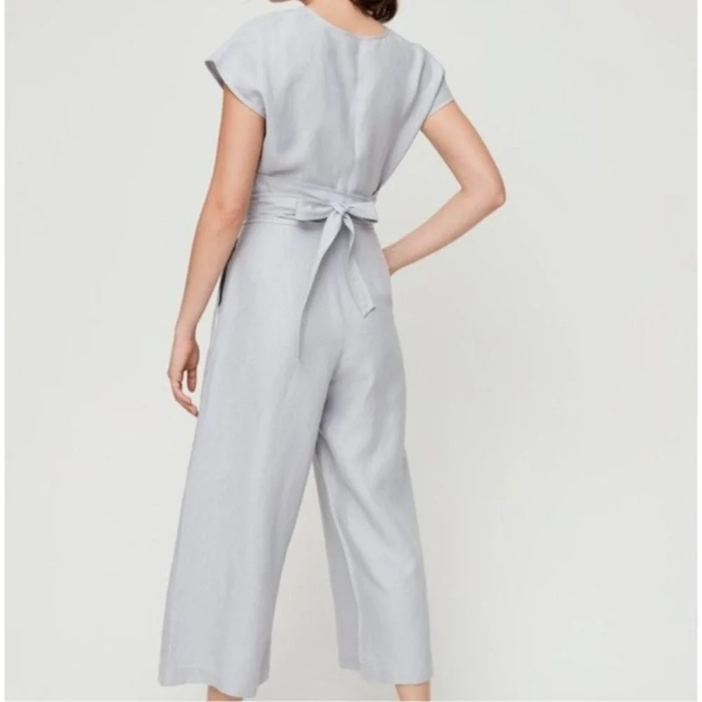 Aritzia‎ Wilfred 2 Brax Grey V Neck Wrap Wide Leg Jumpsuit Cap Sleeve